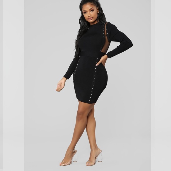 Black Studded & Sheer Dress - Picture 3 of 8